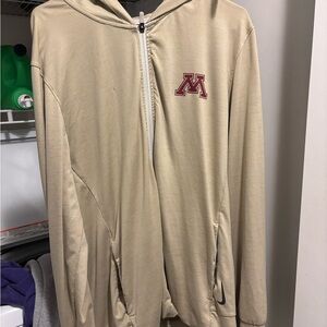 Beige Hoodie with Maroon Logo